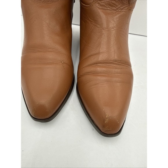 Vtg 80s  Brown Camel Leather Slouch Boots Flat Heel Under Knee Size 8 1/2 - Picture 4 of 10